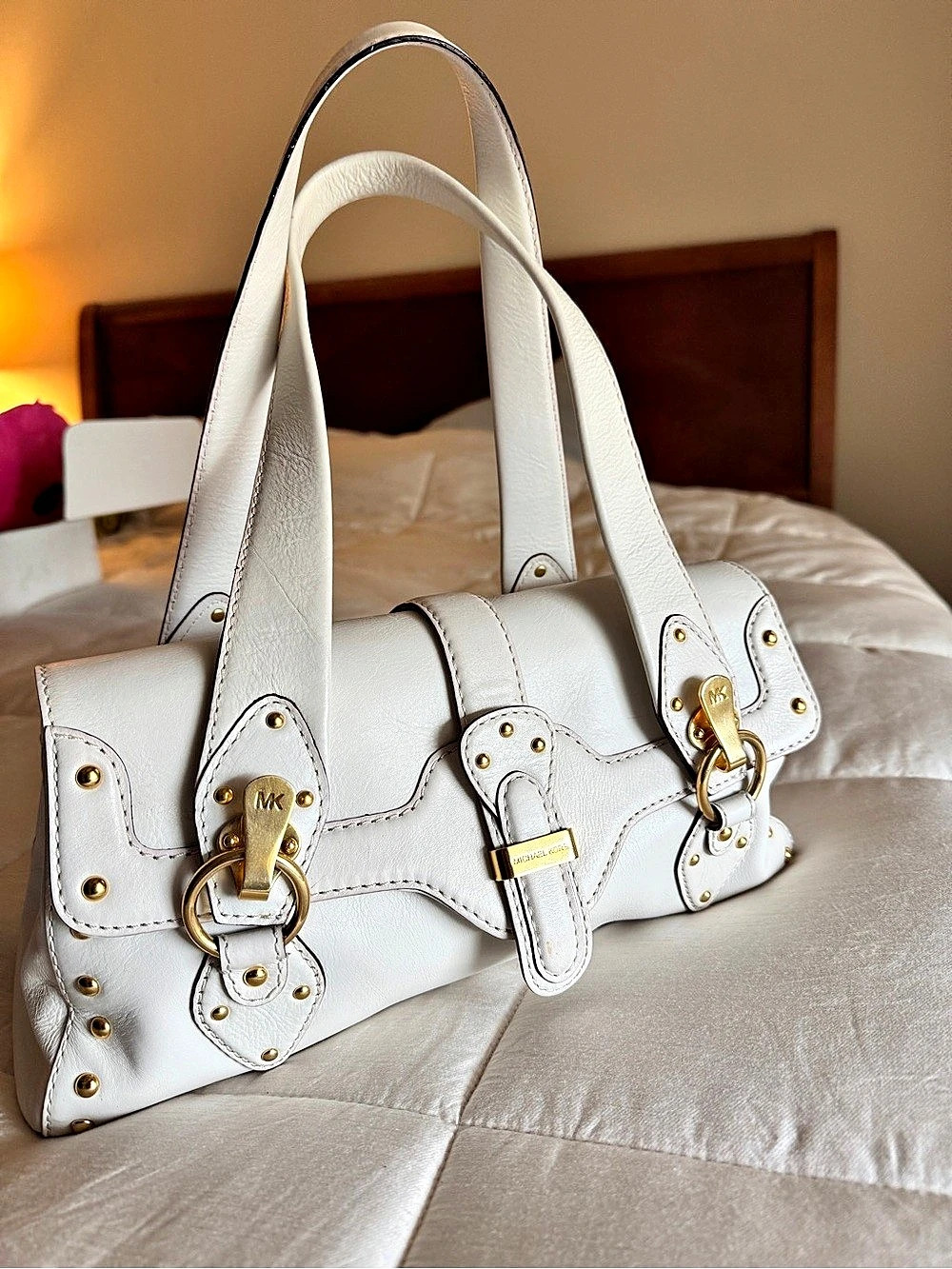 Michael Kors Studded Satchel in White